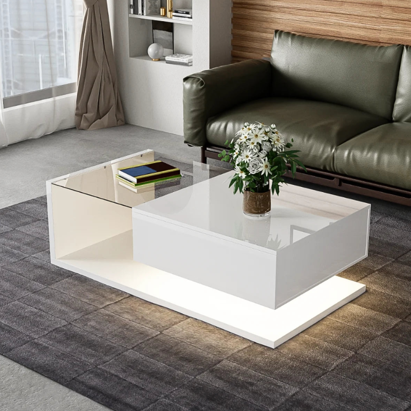 Table en verre basse design blanche