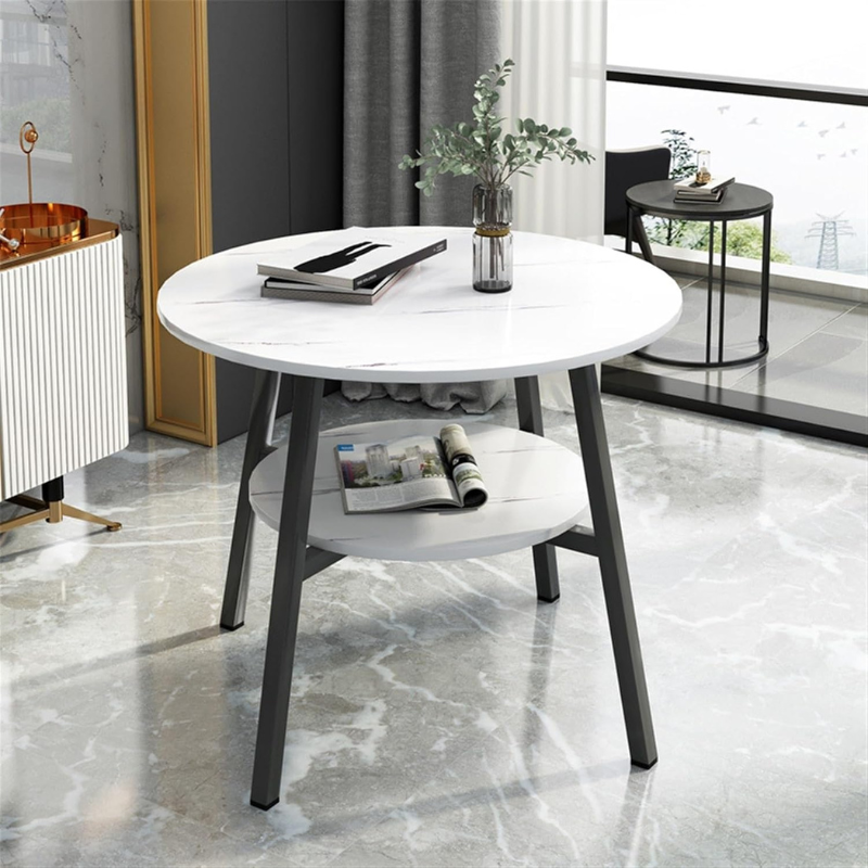 Table basse ronde avec rangement en marbre