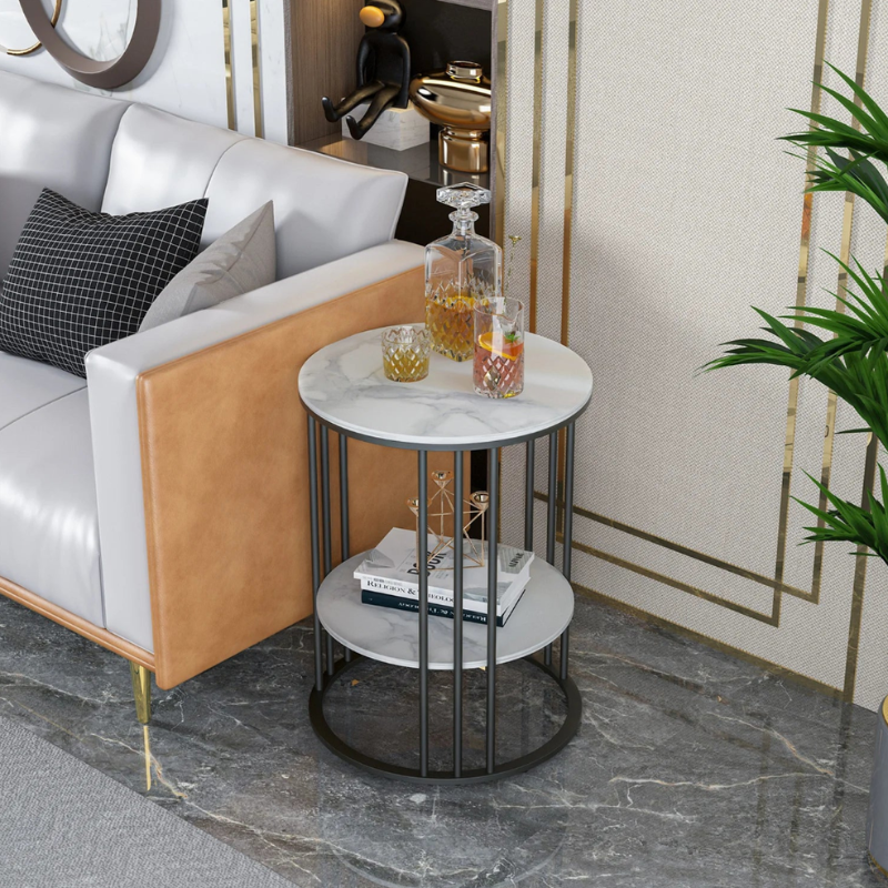 Table basse ronde metal et pierre