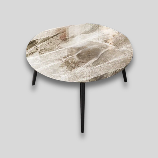Table basse ronde moderne marbre blanc cassé