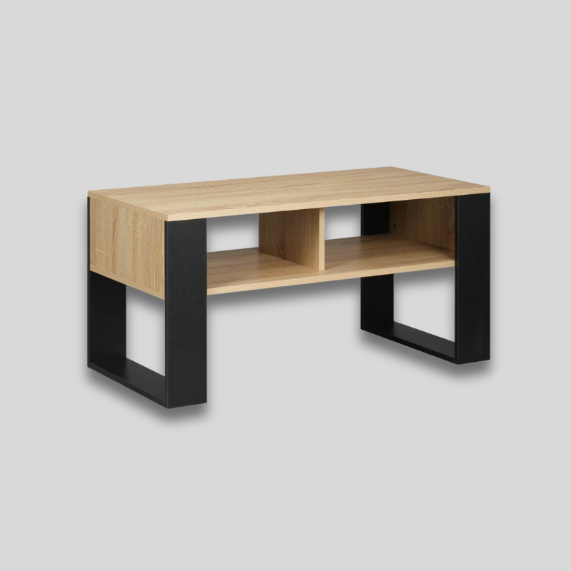 Table basse bois rectangle avec double rangements crème