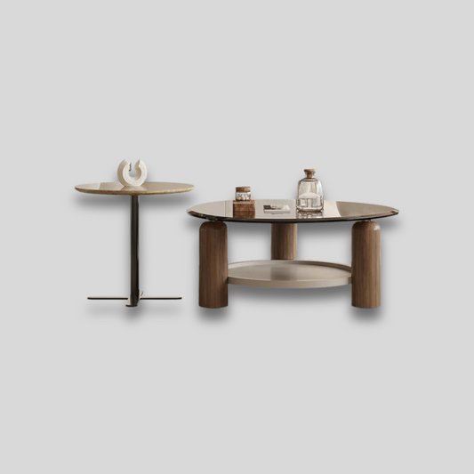 Table basse en verre pour salon avec pieds en bois