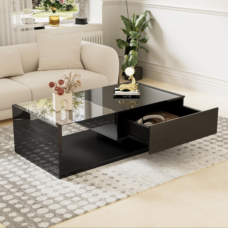 Table en verre basse design noire