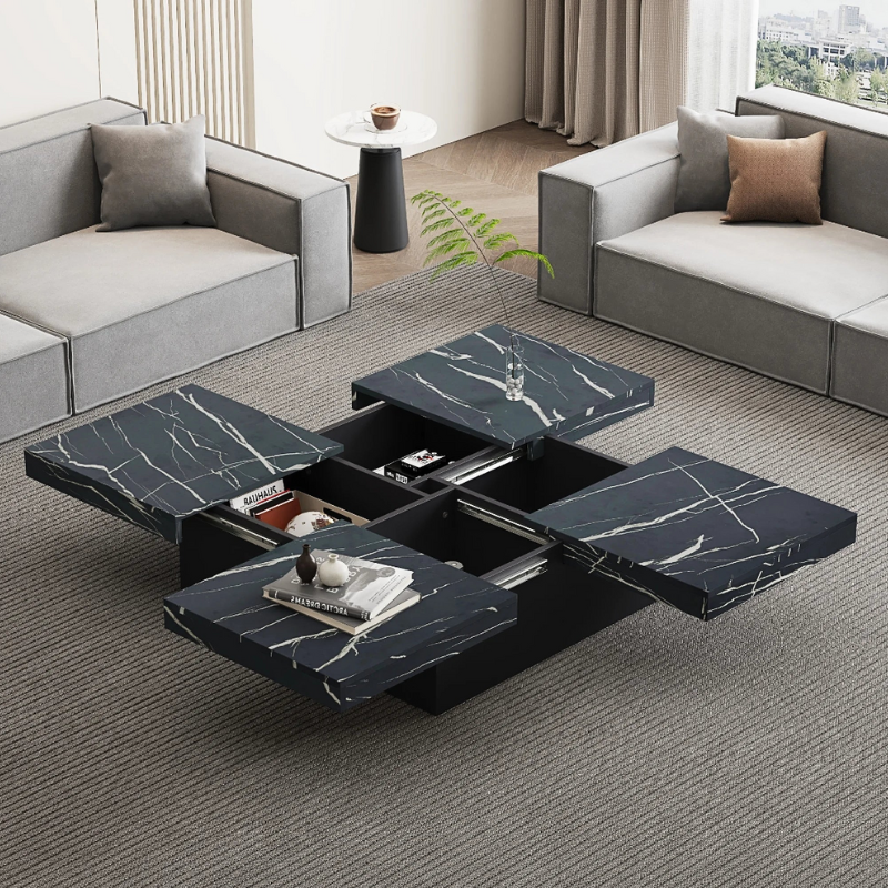 Table basse carrée transformable avec rangement noire